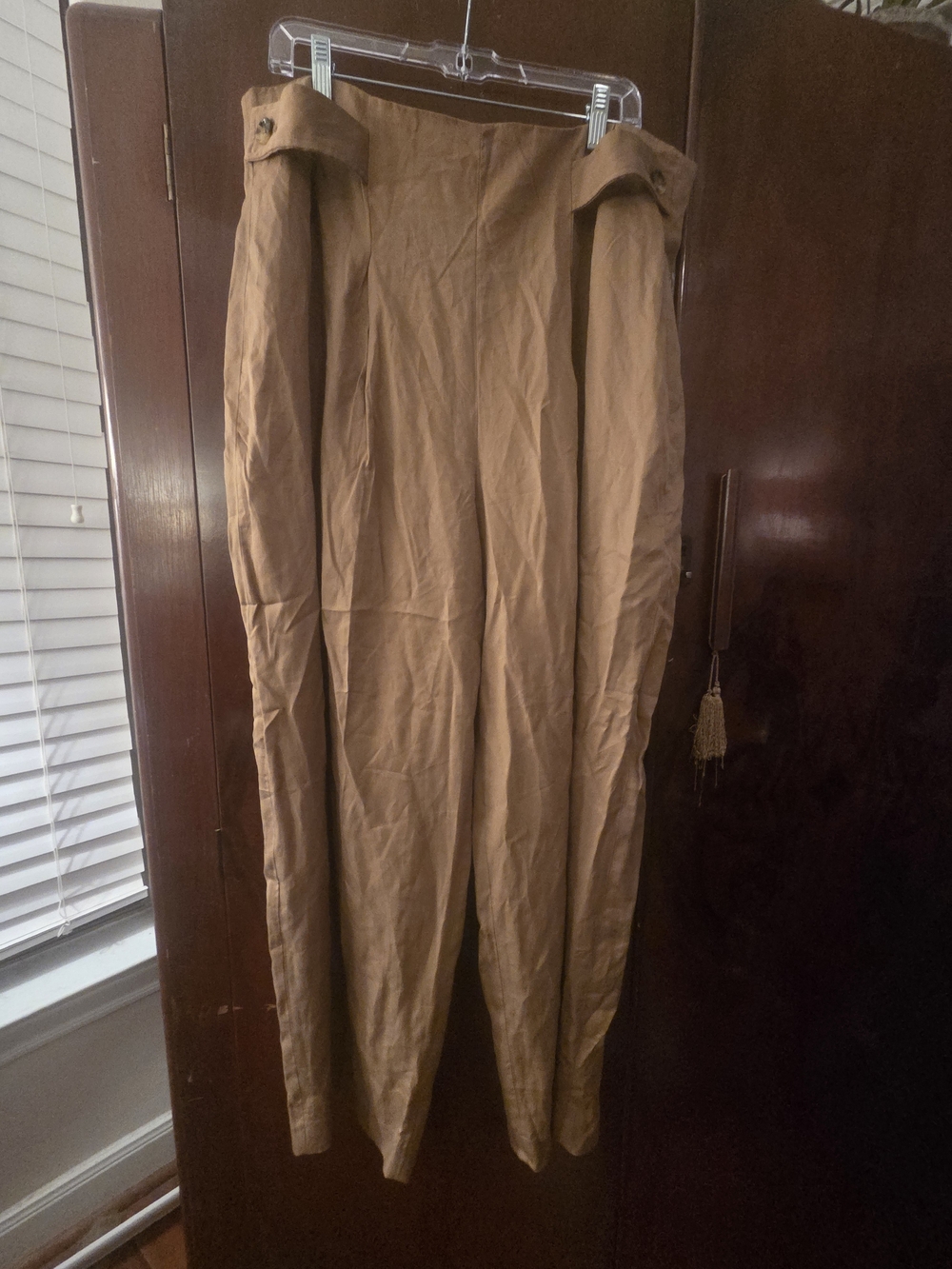 Banana Republic High-Waist Pleated Tan Trousers